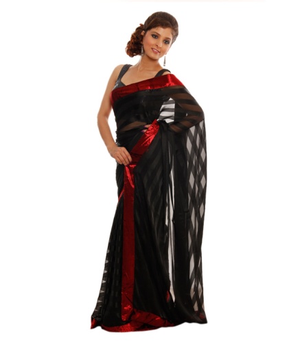 Fantazi Sarees-Siyah Şifon Saree 20