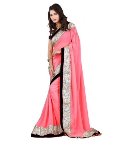 Süslü Sarees-Bollywood Tasarımcı Pembe Ve Georgette Süslü Saree 23