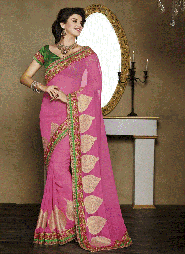 Fancy Sarees-Georgette ir Pink Fancy Saree 18