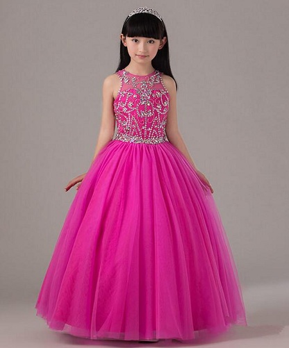 Karšta rožinė karoliukų gimtadienio suknelė