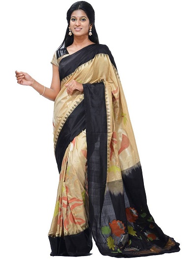 Kreminė ir juoda „Uppada Cotton Saree“