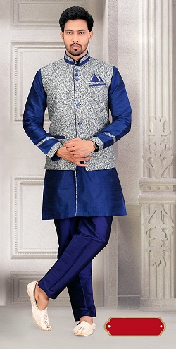 Mavi İpek Kurta& Baskılı Kotili Pijama