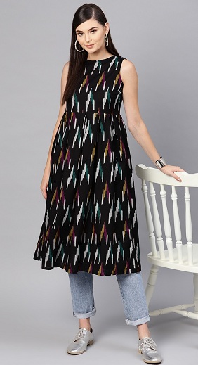 „Ikat Black Kurti“ be rankovių