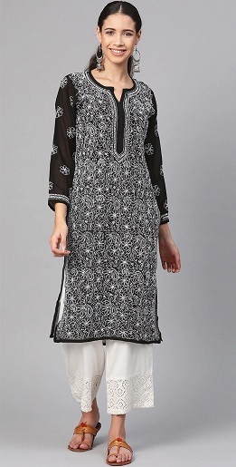 Siyah Nakış Chikankari Kurta