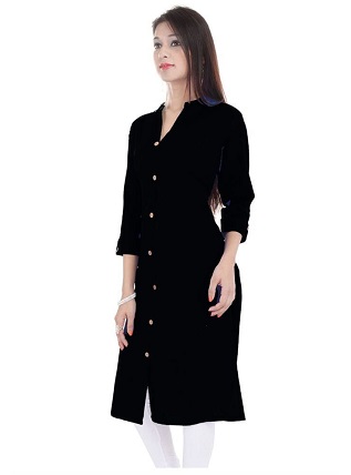 Moterys Plain Black Kurti