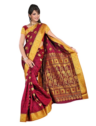 Kırmızı Kanchipuram Tasarımcı Saree