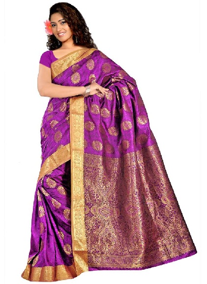 Violetinė Kanchipuramo šilko saree