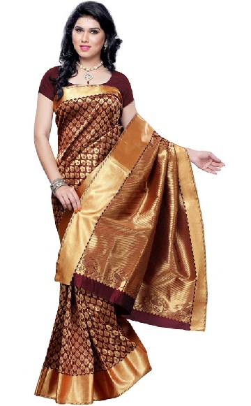 Rudas ir auksinis dizaineris Kanjivaramas Saree