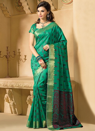 Yeşil Kanchipuram Saree