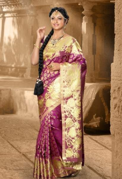 Dieviškai violetinė Kanchipuram Saree