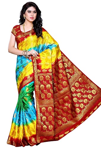 çok renkli Kanchipuram Saree