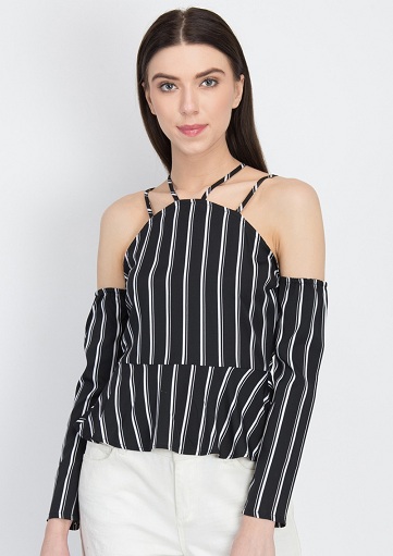 Siyah Soğuk Omuz Peplum Üst