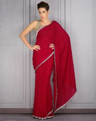 Unikali raudona raudona Georgette naujausia Saree