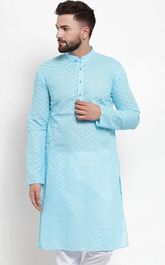 Erkekler için Chikankari Düz Kurta