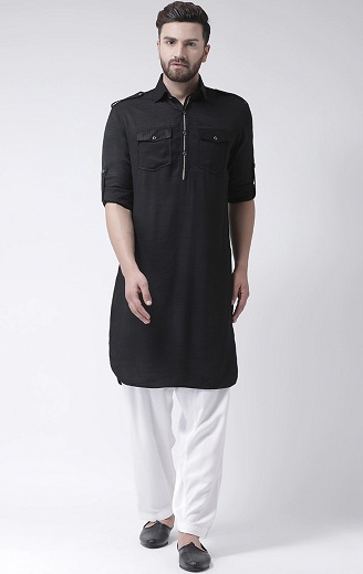 Erkekler için Siyah Pathani Kurta