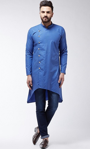 Erkekler için Çiçek Desenli Yüksek Düşük Kurta