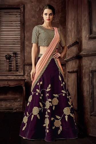 Kadife Hint Batı Lehenga Saree