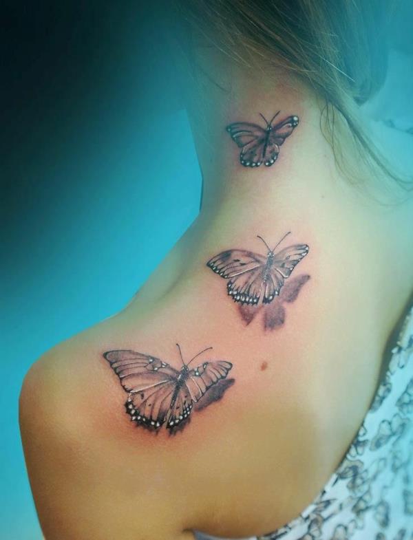 Τρισδιάστατη τατουάζ ώμου πεταλούδα