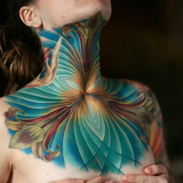 Τρισδιάστατα τατουάζ αφηρημένα μοτίβα λαιμό τατουάζ