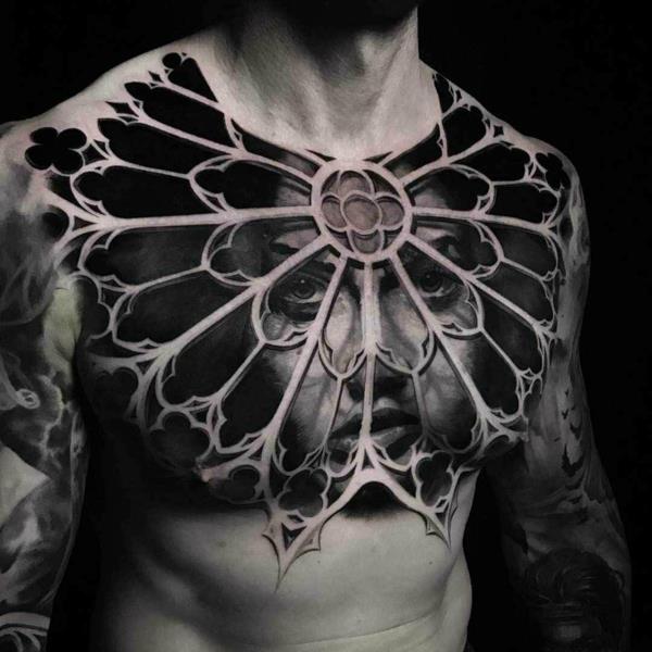 3D τατουάζ στήθος τατουάζ μαύρο έργο