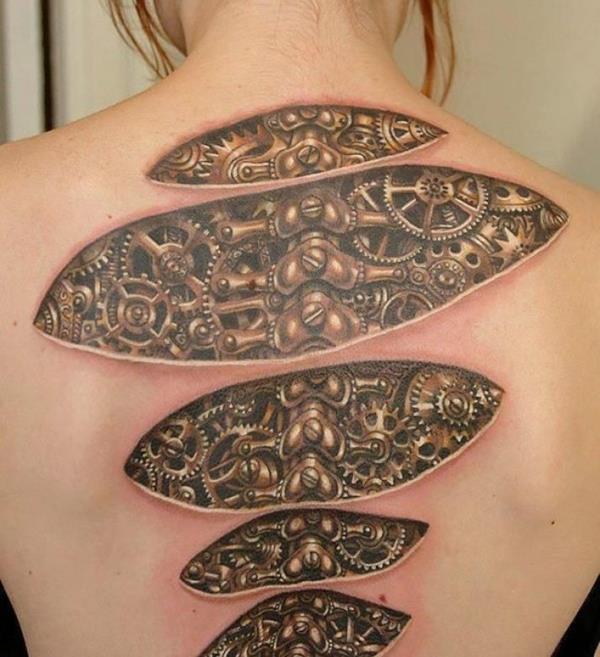Τρισδιάστατα τατουάζ γυναίκες πίσω βιομηχανική