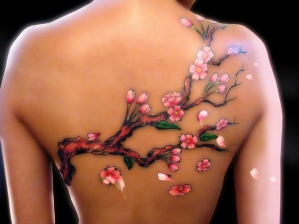 Τρισδιάστατα τατουάζ πίσω άνθη κερασιού