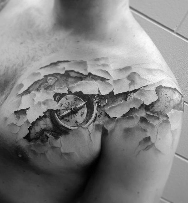 Τρισδιάστατη τατουάζ πυξίδα ώμου