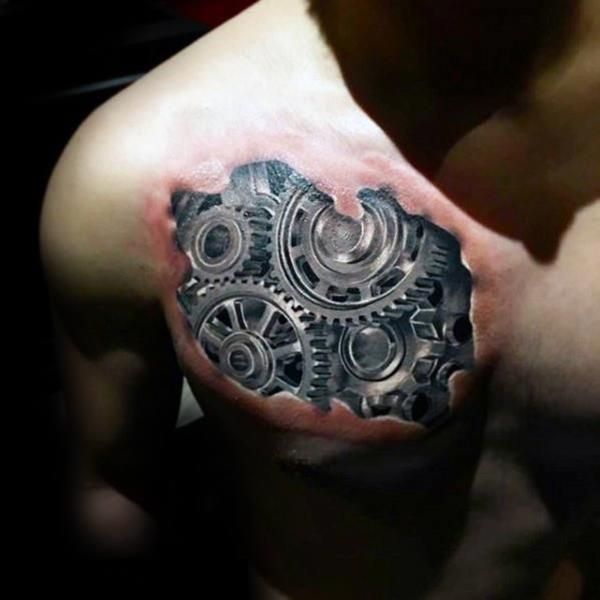 Τρισδιάστατα τατουάζ βιομηχανική άνδρες ώμου