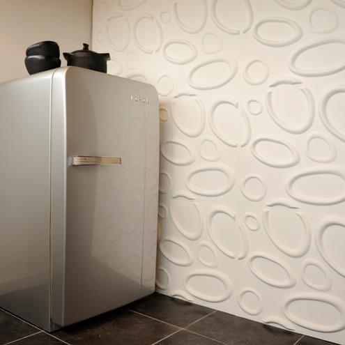 Τρισδιάστατη επένδυση τοίχου λευκό παιχνιδιάρικο ενδιαφέρον ψυγείο κουζίνας με πλακάκια