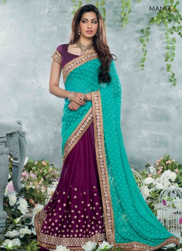 Pusė sarees-2 purpurinė ir turkio pusė ir pusė saree