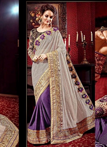 Smėlio ir violetinės spalvos dizaineris Half And Half Saree