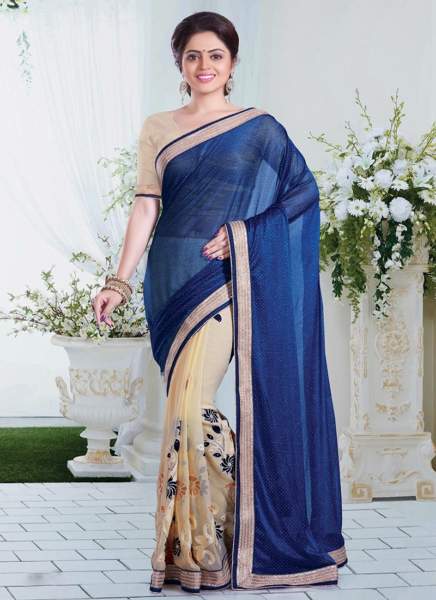 29 „Navy Blue-Beige Georgette Half And Half Saree“