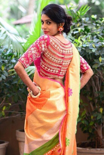 Modern Saree için Sırt Nakışlı Bluz