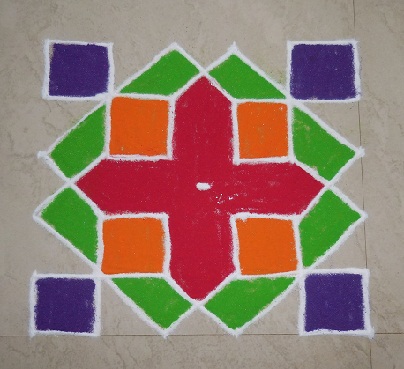 Spalvingi 6 taškų Rangoli