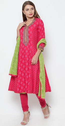 Bandhani Spausdinti Anarkali Pink Kurti