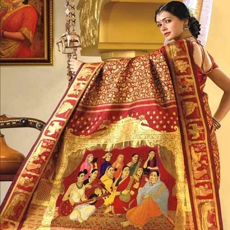 Raudonojo šilko Kancheepuram Saree vestuvių kolekcijai