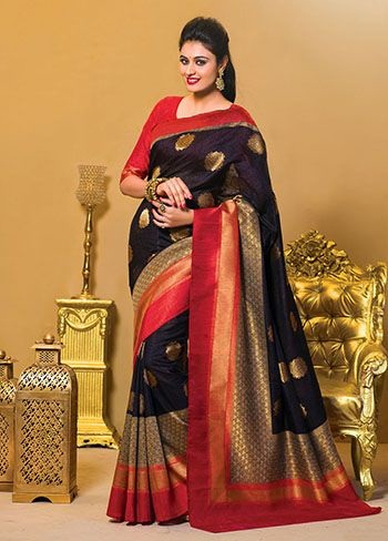 Juodai raudona Kancheepuram Silk saree