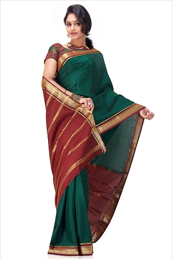 Saf Bordo Mysore İpek Saree