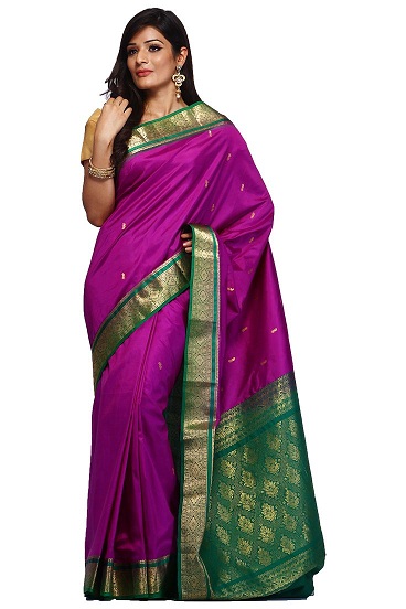 Magenta Bangalore Silk Saree su Zari siena