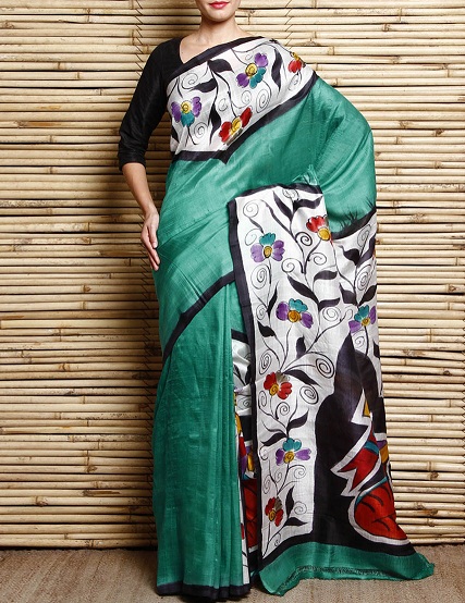 Žalios rūgšties atspausdintas Murshidabad Silk Saree