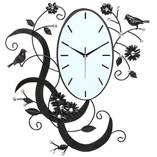 Paukščiai & amp; Sieninis laikrodis su gėlėmis