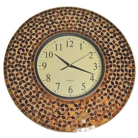 Gintaro gėlių mozaikinis sieninis laikrodis