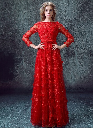 Raudona viso ilgio vestuvinė suknelė