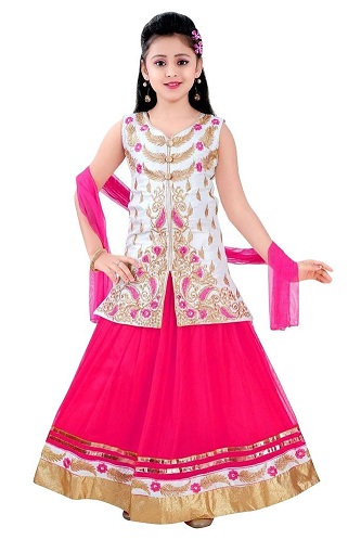 Pembe Beyaz Lehenga Choli Elbise