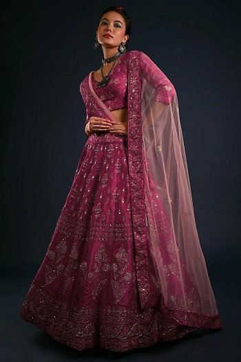 Folyo Baskı ile Canlı Pembe Lehenga