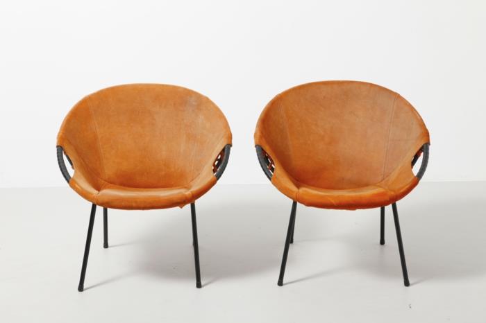 50s έπιπλα κοκτέιλ καρέκλες δερμάτινα πορτοκαλί λιτά έπιπλα