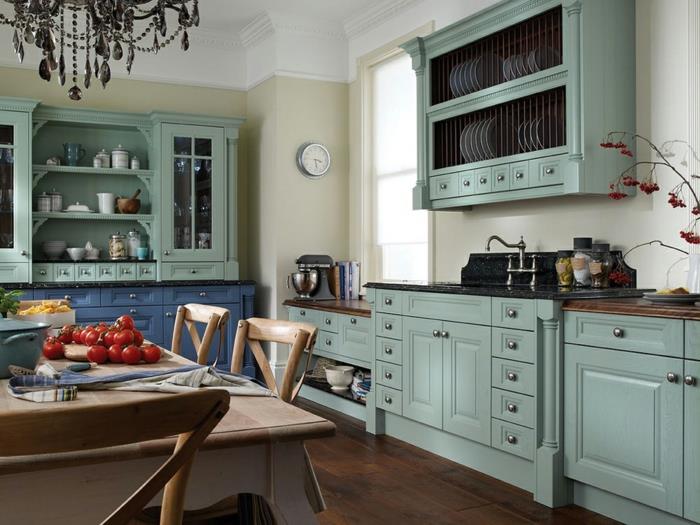 Ρετρό επίπλωση στυλ 50s κουζίνα παστέλ μπλε έπιπλα κουζίνας τραπεζαρία ξύλινες καρέκλες