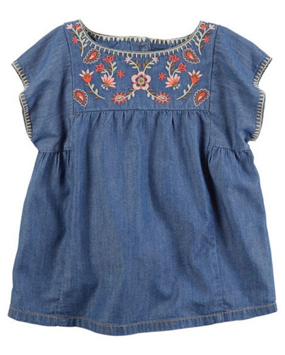 Denim İşlemeli Kısa Elbise