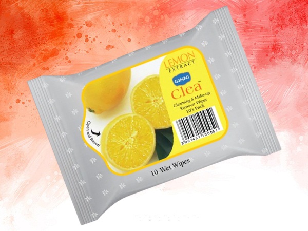 Ginni Clea valymas & amp; Makiažo valiklio drėgnos servetėlės ​​su citrina
