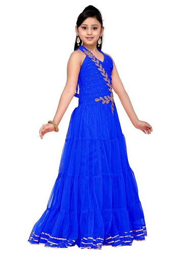 Kraliyet Mavi Şifon Kız Elbise